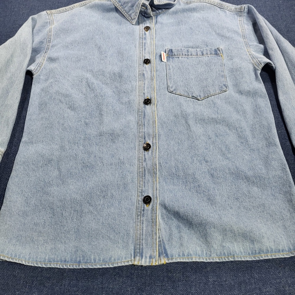 Haribo JCPenney Denim Shirt Embroidered Bear Graphic Long Sleeve Button Up Sz M - Picture 5 of 13